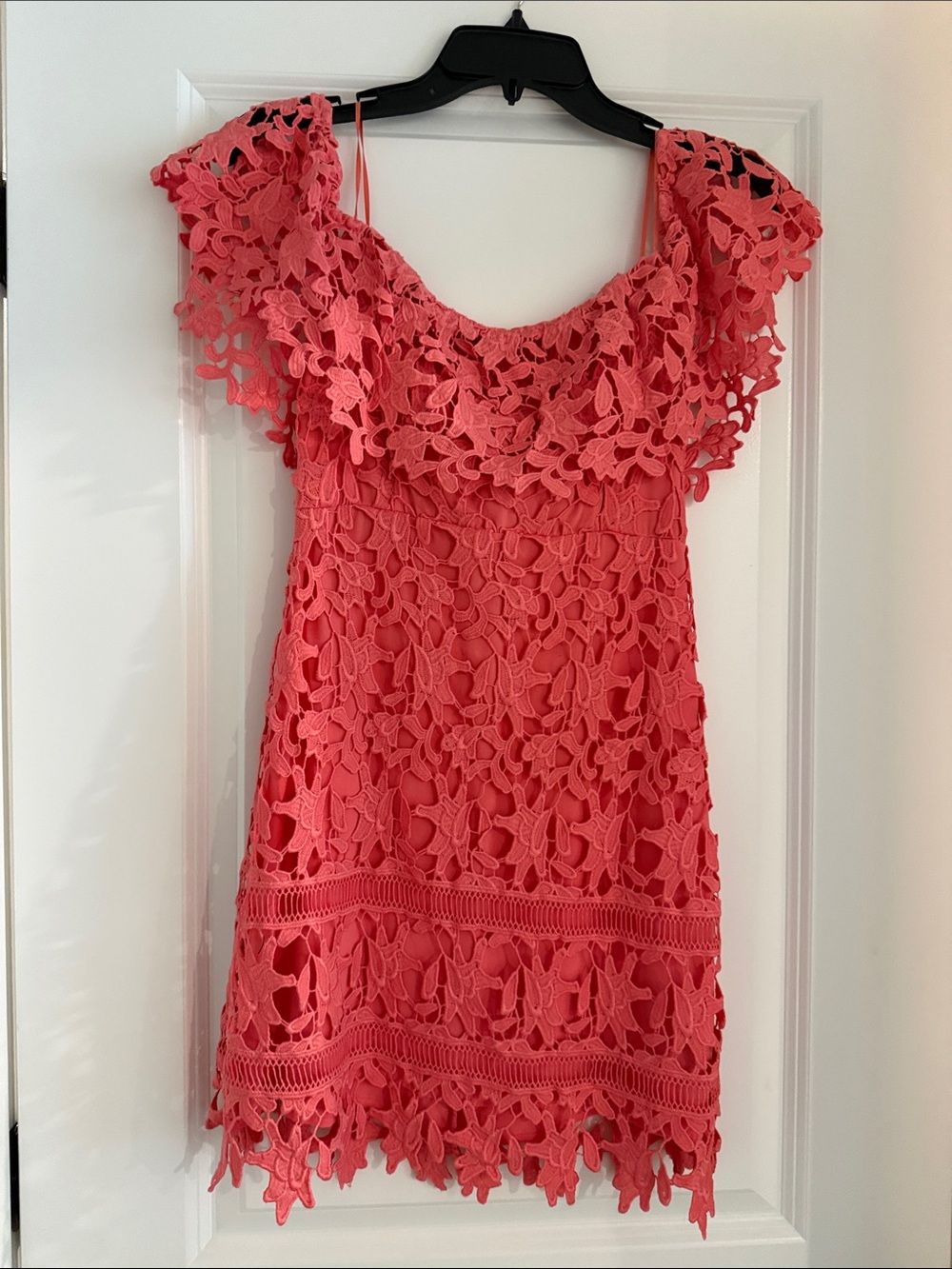 Astr Floral Lace Mini Dress in Coral Pink